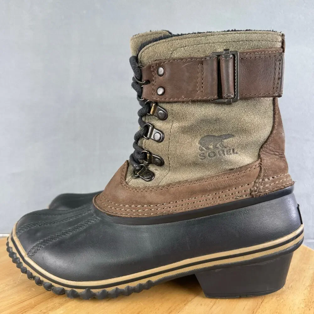 Sorel Fancy Lace II Brown Leather Waterproof Winter Duck Boots Women Size 7 US